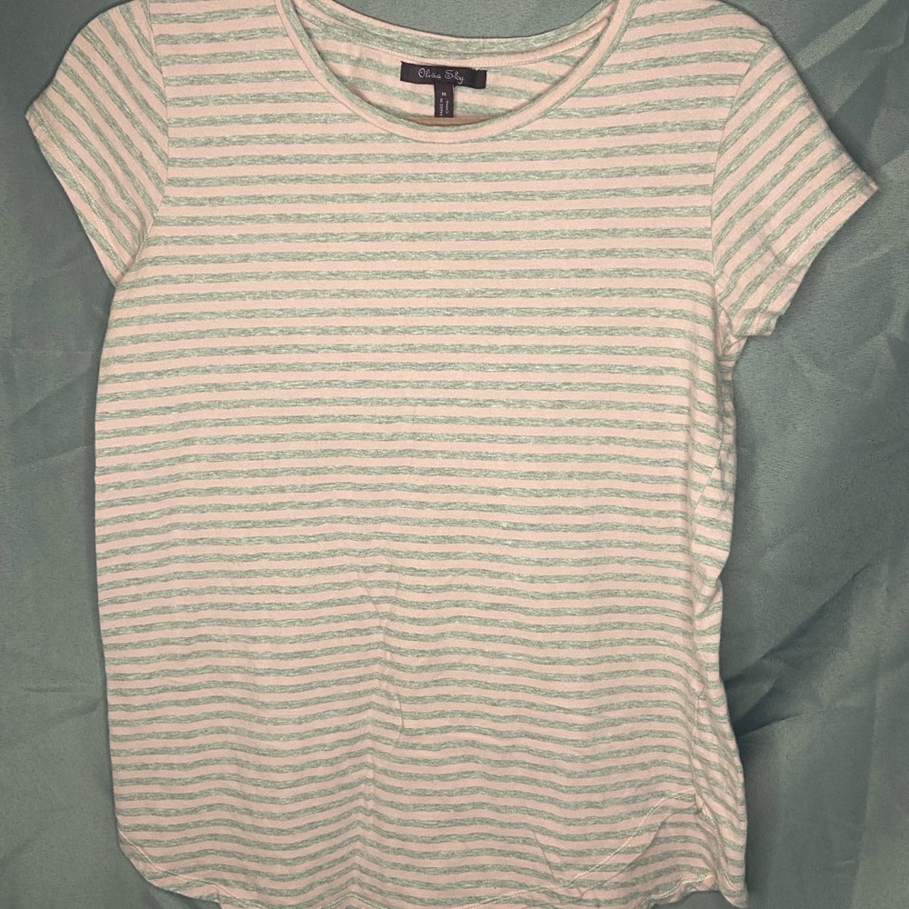 Olivia Sky Pink & Gray Striped Short Sleeve Tee
